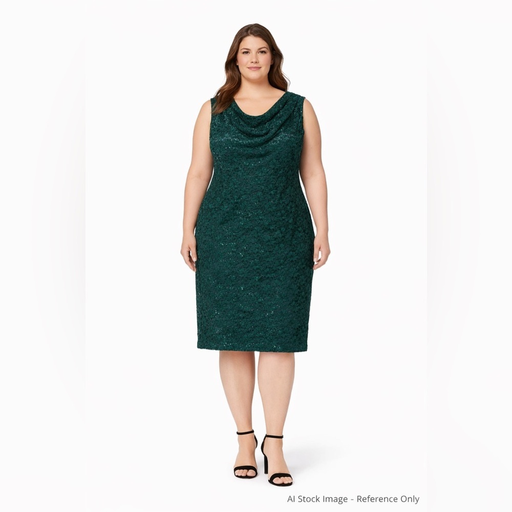 Dressbarn Emerald Green Sequin Lace Cowl Midi Dress 22W NWT